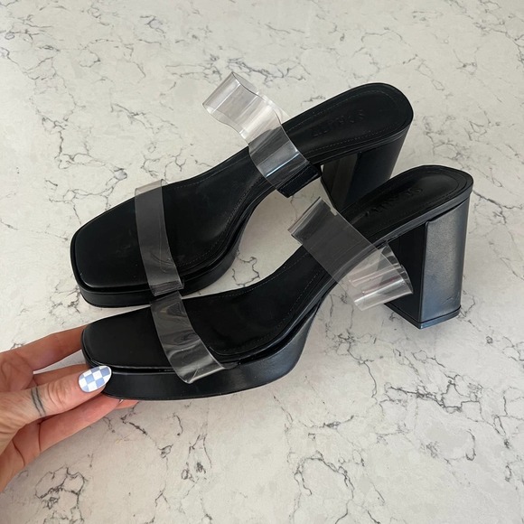 NEW $118 Schutz Ariella Black Leather Platform Sandal - Picture 7 of 9